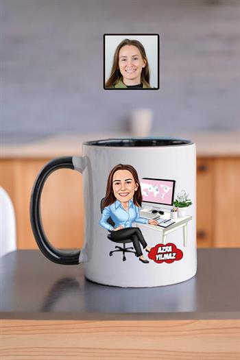 Yeni İş Hediyesi Kadınlara Özel Kişiye Özel Ofis Karikatürlü Kupa