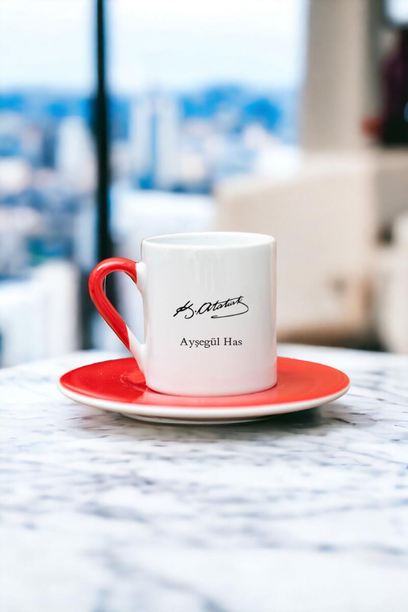 Atatürk İmzalı İsme Özel Renkli Türk Kahvesi Fincanı | Hediye Dükkanı