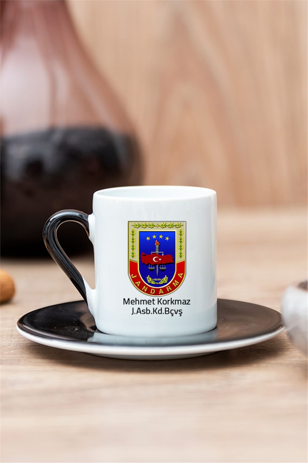 Jandarma Logolu Renkli Türk Kahvesi Fincanı | Hediye Dükkanı