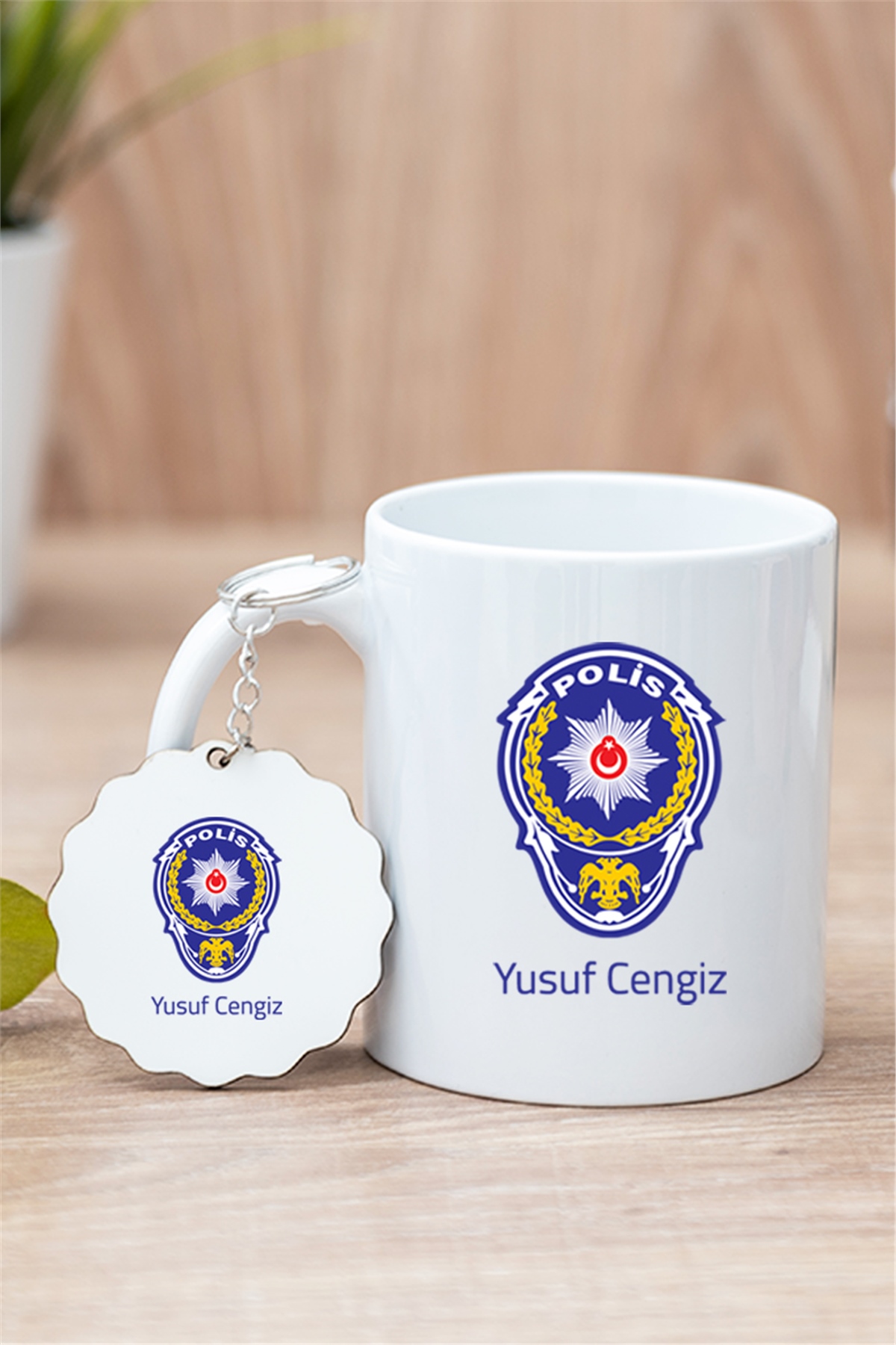 Polis Logolu Beyaz Kupa Bardak ve Anahtarlık | Hediye Dükkanı
