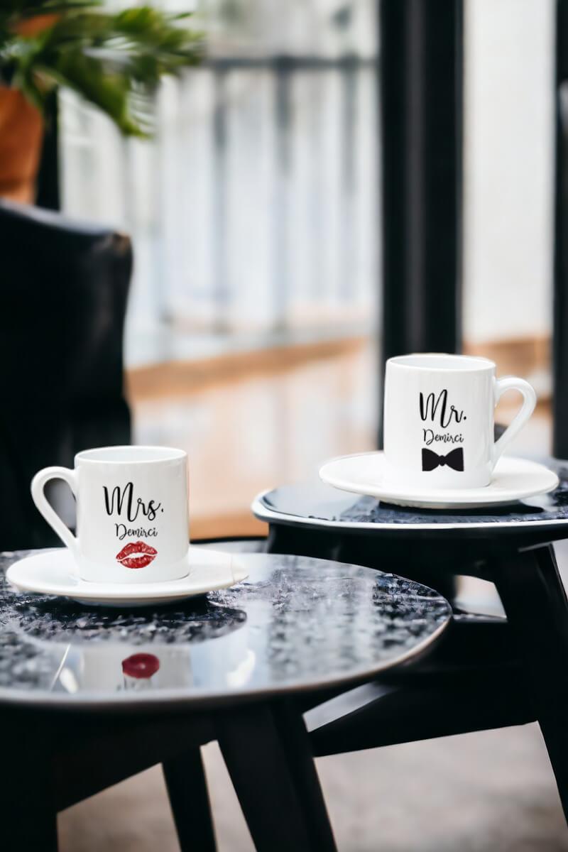 Sevgiliye Hediye Mr Mrs İkili Beyaz Türk Kahvesi Fincanı | Hediye Dükkanı