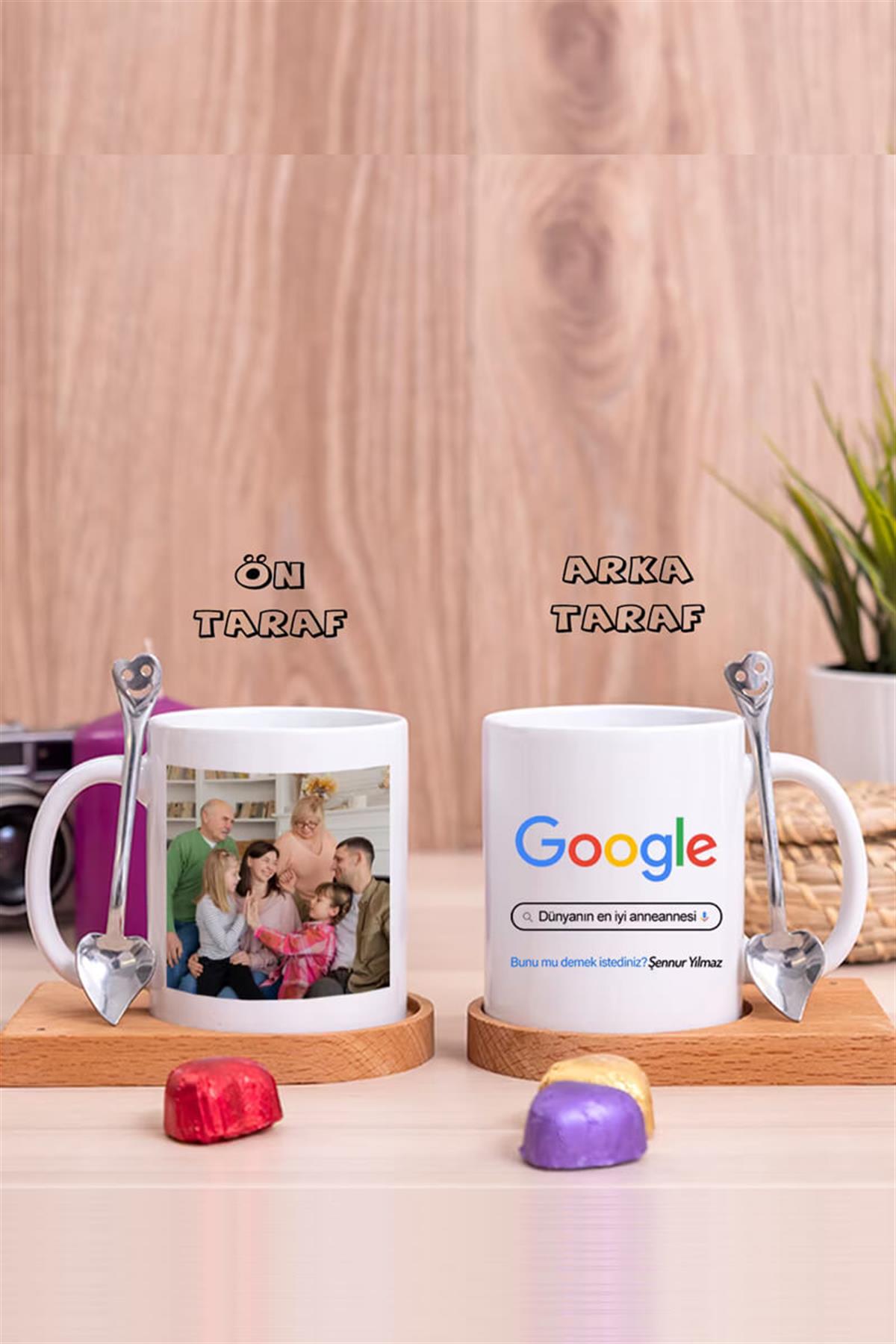 Torundan Anneanneye Hediye Google Tasarım Fotoğraflı Ahşap Altlıklı Kupa  Bardak