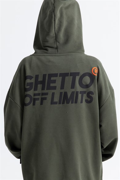 Ghetto Off Limits - Back Logo Printed Hoodie Khaki