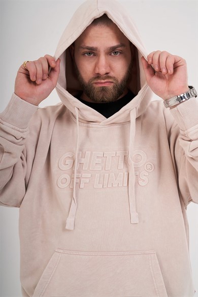 Ghetto Off Limits - Acid Wash Hoodie Beige