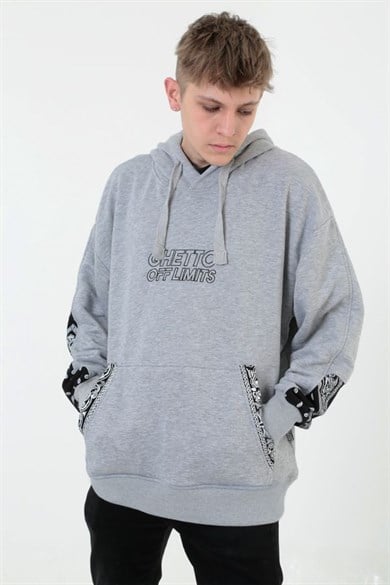 Ghetto Off Limits - G-Hoodie Grey Melange Bandana Pattern Hoodie