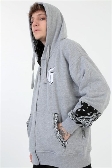Ghetto Off Limits - G-Hoodie Grey Melange Bandana Pattern Hoodie