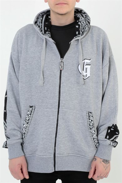 Ghetto Off Limits - G-Hoodie Grey Melange Bandana Pattern Hoodie