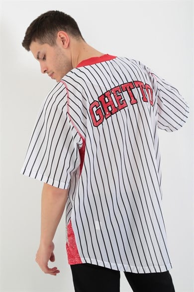 Ghetto Off Limits -  Ghetto Striped White Baseball Jersey