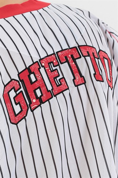 Ghetto Off Limits - Ghetto Striped Beyaz Beyzbol Forması