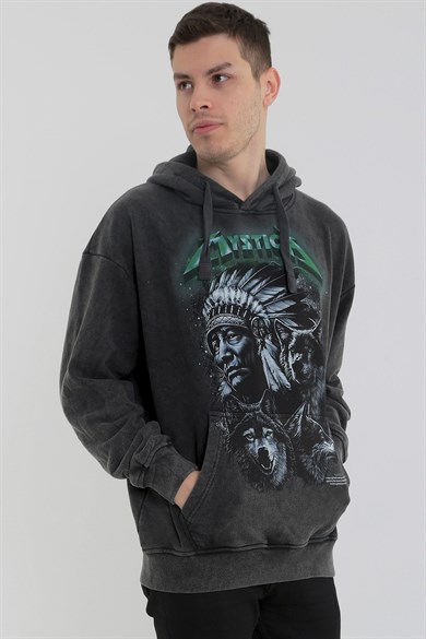 Ghetto Off Limits - Mystica Yıkamalı Antrasit Oversize Sweatshirt