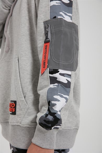 Ghetto Off Limits - Camouflage Detailed Hoodie Grey