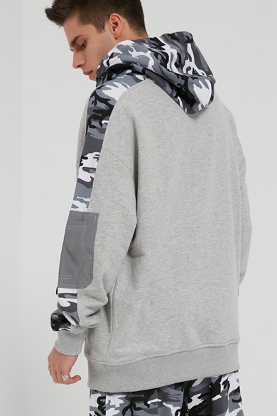 Ghetto Off Limits - Camouflage Detailed Hoodie Grey