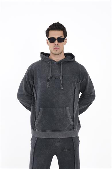Piece Died And Acid Washed Antrasit Hoodie
