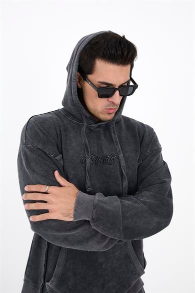 Piece Died And Acid Washed Antrasit Hoodie