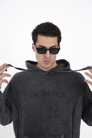 Piece Died And Acid Washed Antrasit Hoodie