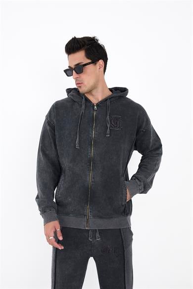 Piece Died And Acid Washed Antrasit Zipper