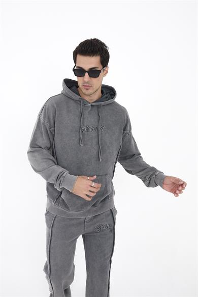 Piece Died And Acid Washed Grey Hoodie