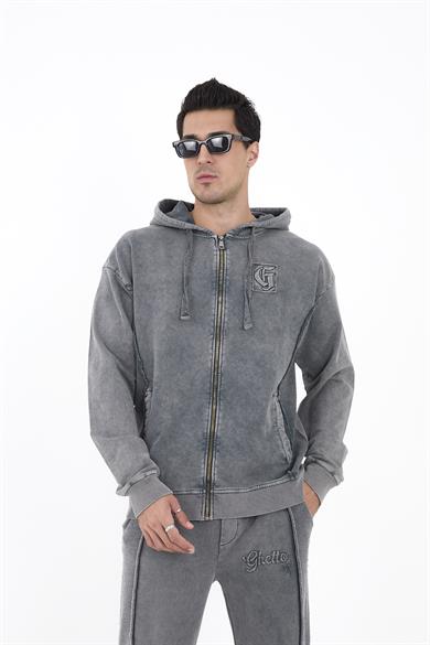 Piece Died And Acid Washed Grey Zipper