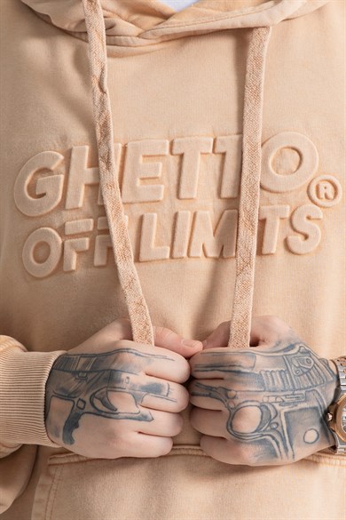 Ghetto Off Limits - Acid Wash Hoodie Latte