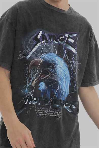 Ghetto Off Limits - Savage Yıkamalı Antrasit Oversize T-shirt