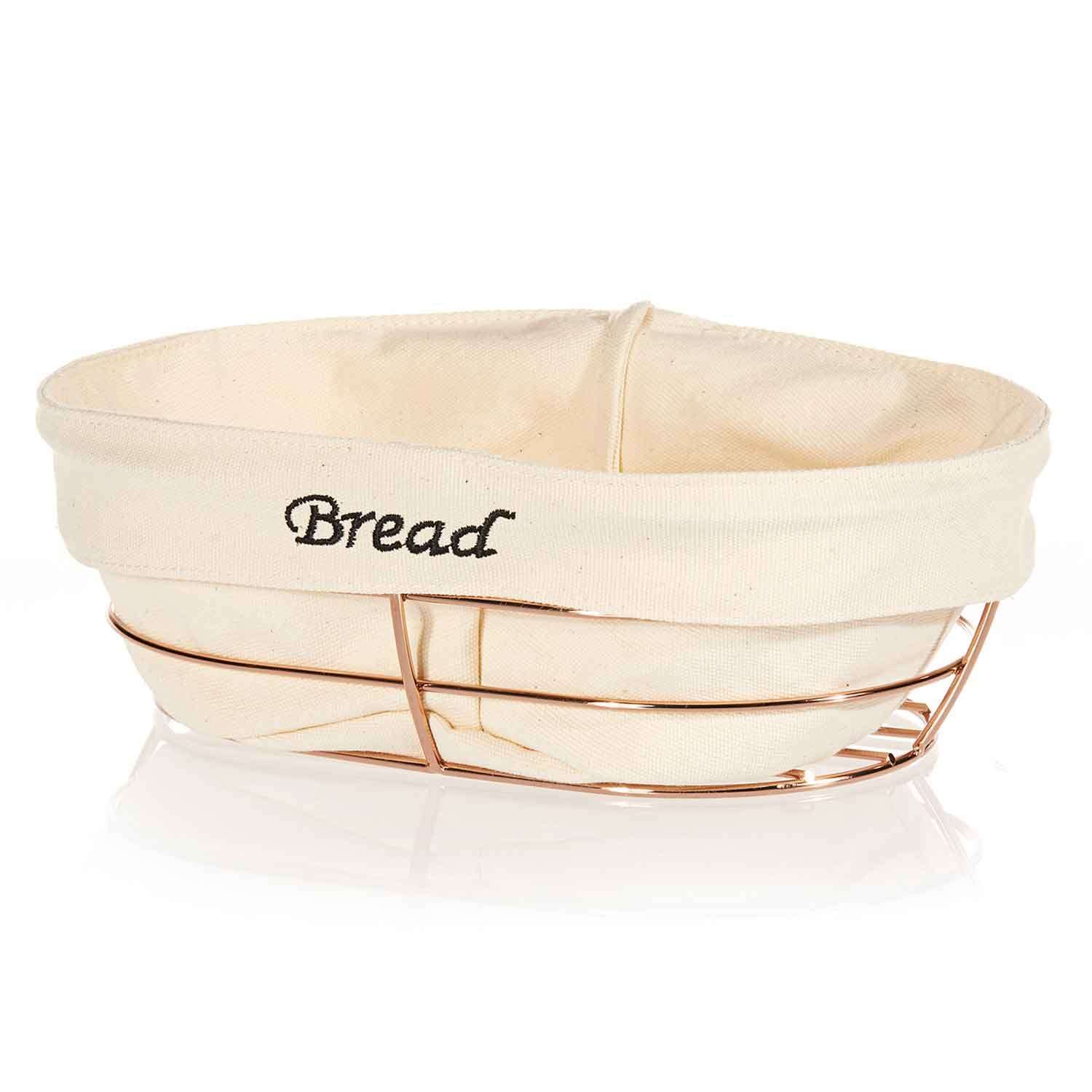 Biradlı Ekmek Sepeti, Bezli, Oval, 26x17 Cm, Bakır, BİRADLI, Ekmek ve Meyve Sepetleri