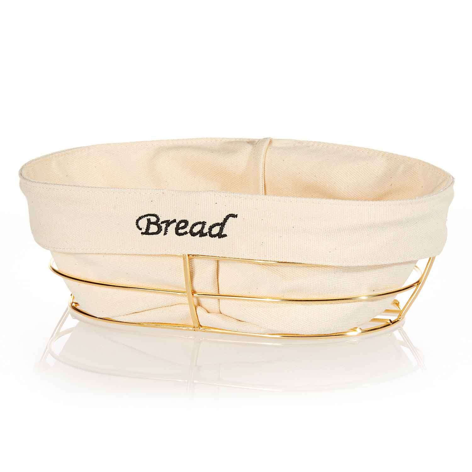 Biradlı Oval Ekmek Sepeti, Beyaz Bezli, Altın Telli, 26x17x6.5 Cm, BİRADLI, Kategorisiz