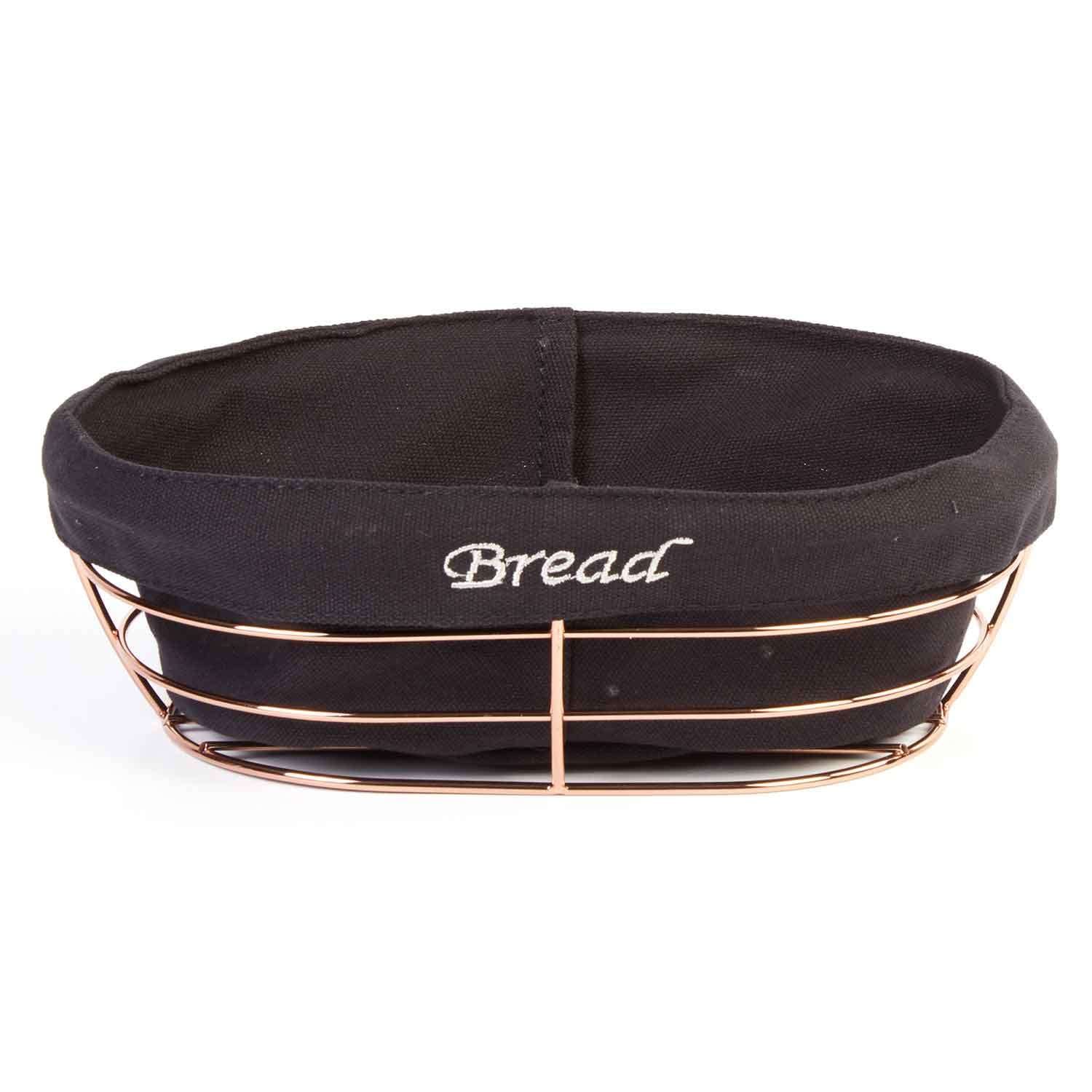 Biradlı Oval Ekmek Sepeti, Siyah Bezli, Bakır Telli, 26x17x6.5 Cm, BİRADLI, Kategorisiz