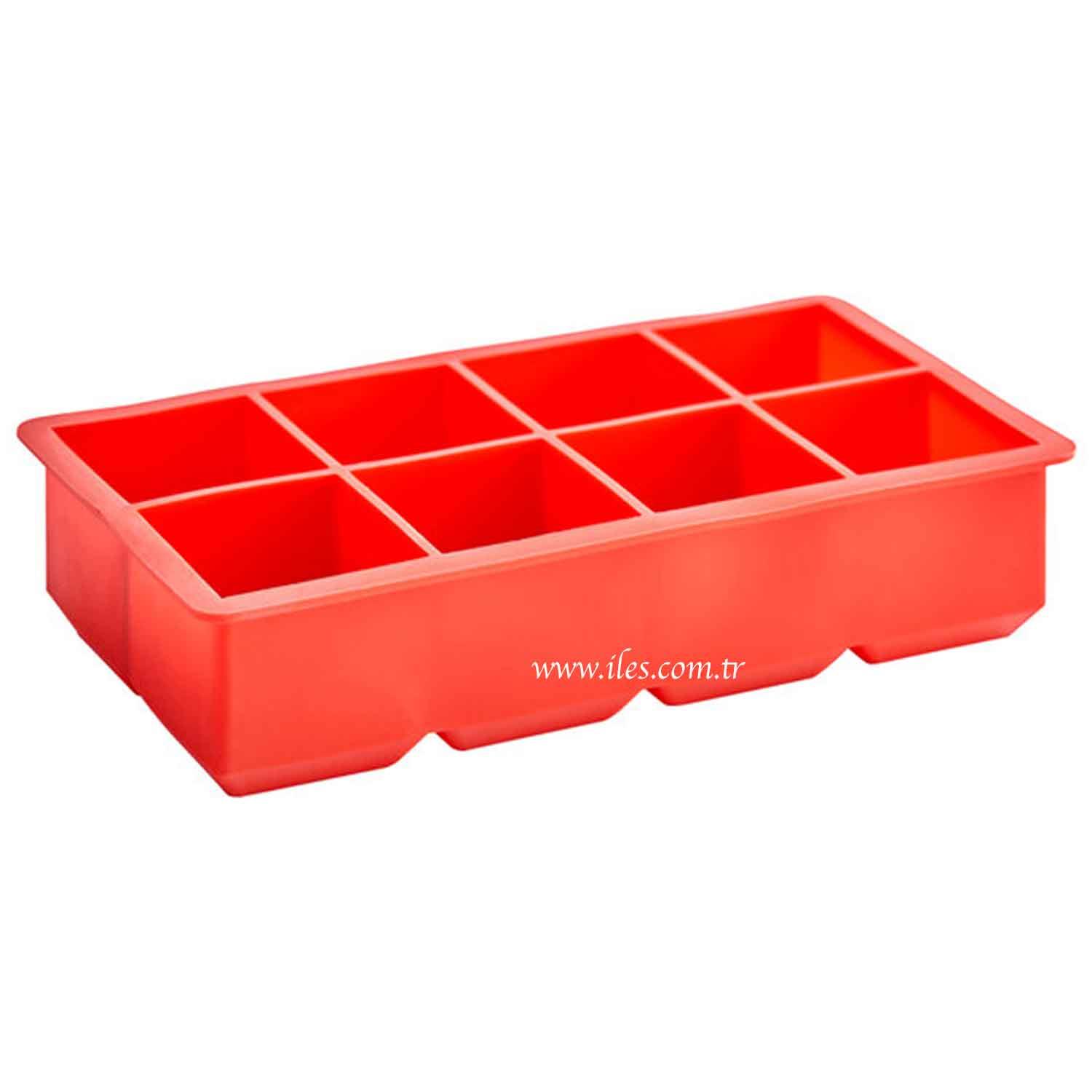 Eysigo Kapaksız Büyük Boy 8 Bölmeli Silikon Buz Kalıbı, Kırmızı, Eysigo, Silikon Buz Kalıpları