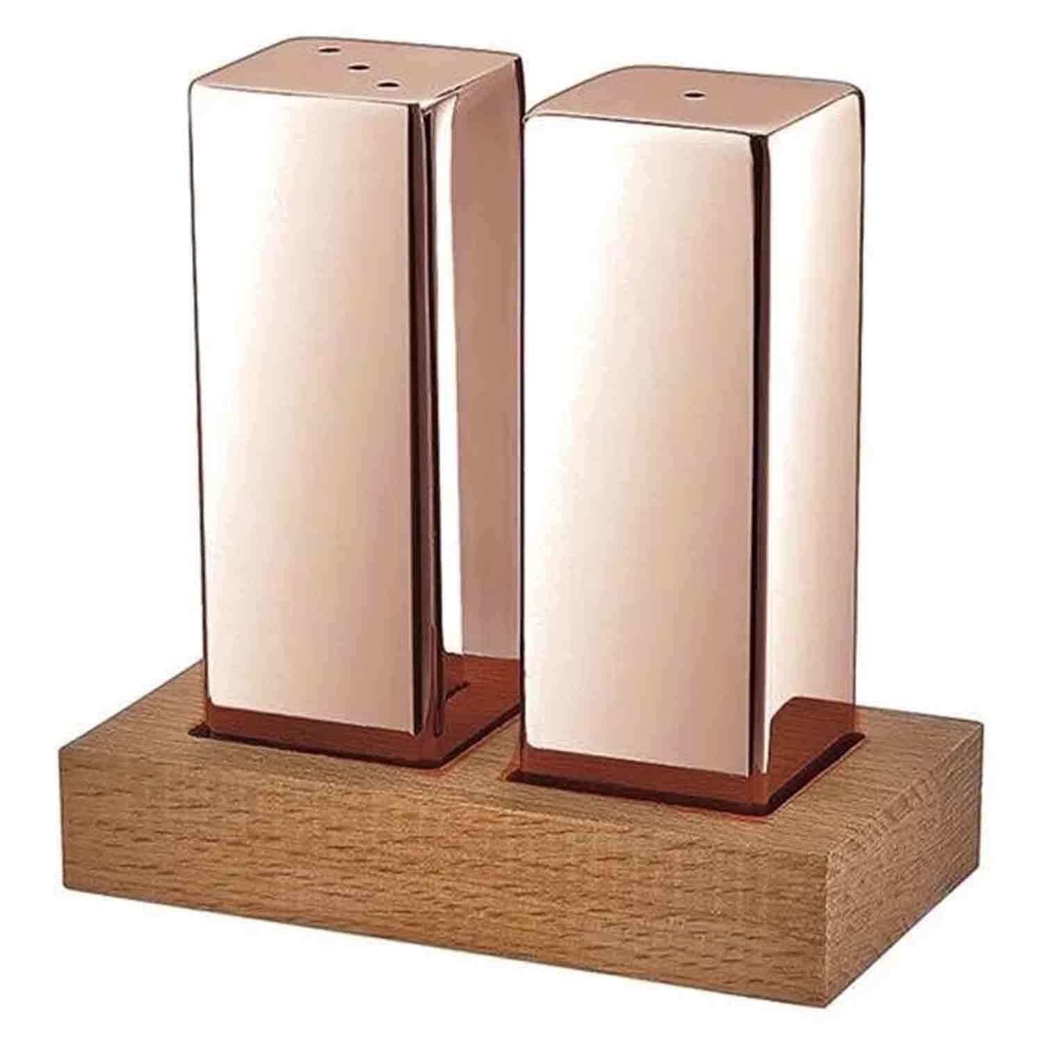 Groovy 2'li Kare Tuzluk Takımı, Ahşap Standlı, Bakır, Groovy, Tuzluk Biberlik ve Baharatlık