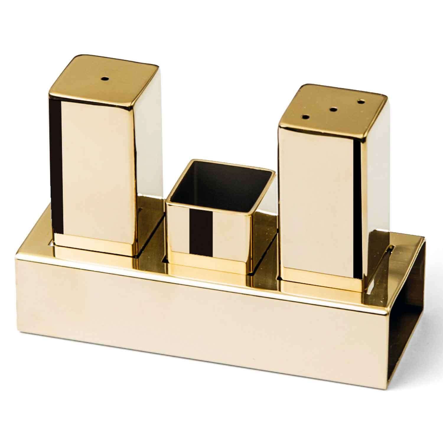 Groovy Çelik Tuzluk Takımı 3 Lü Kare Altın Renk, Groovy, Tuzluk Biberlik ve Baharatlık