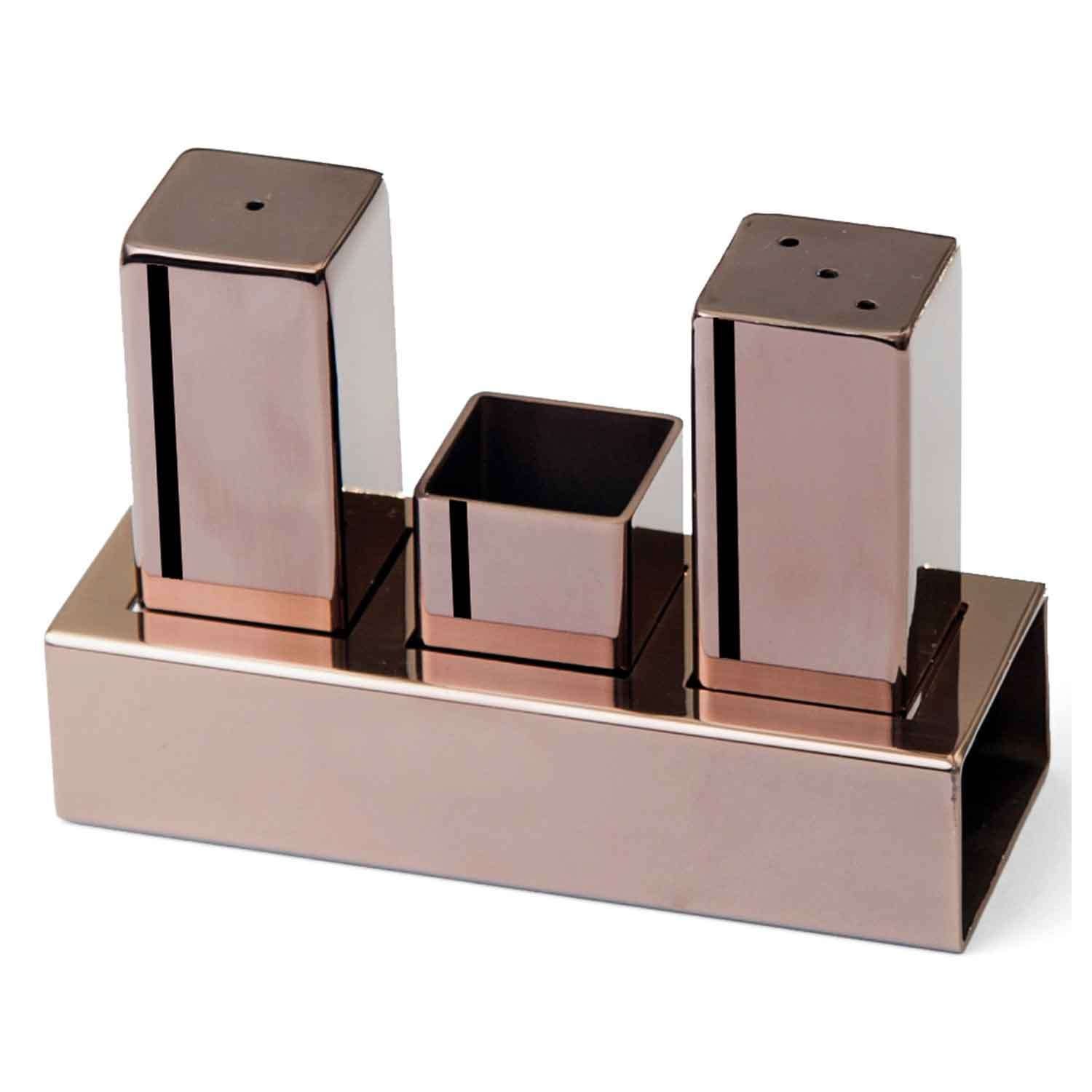 Groovy Çelik Tuzluk Takımı 3 Lü Kare Bakır Renk, Groovy, Tuzluk Biberlik ve Baharatlık