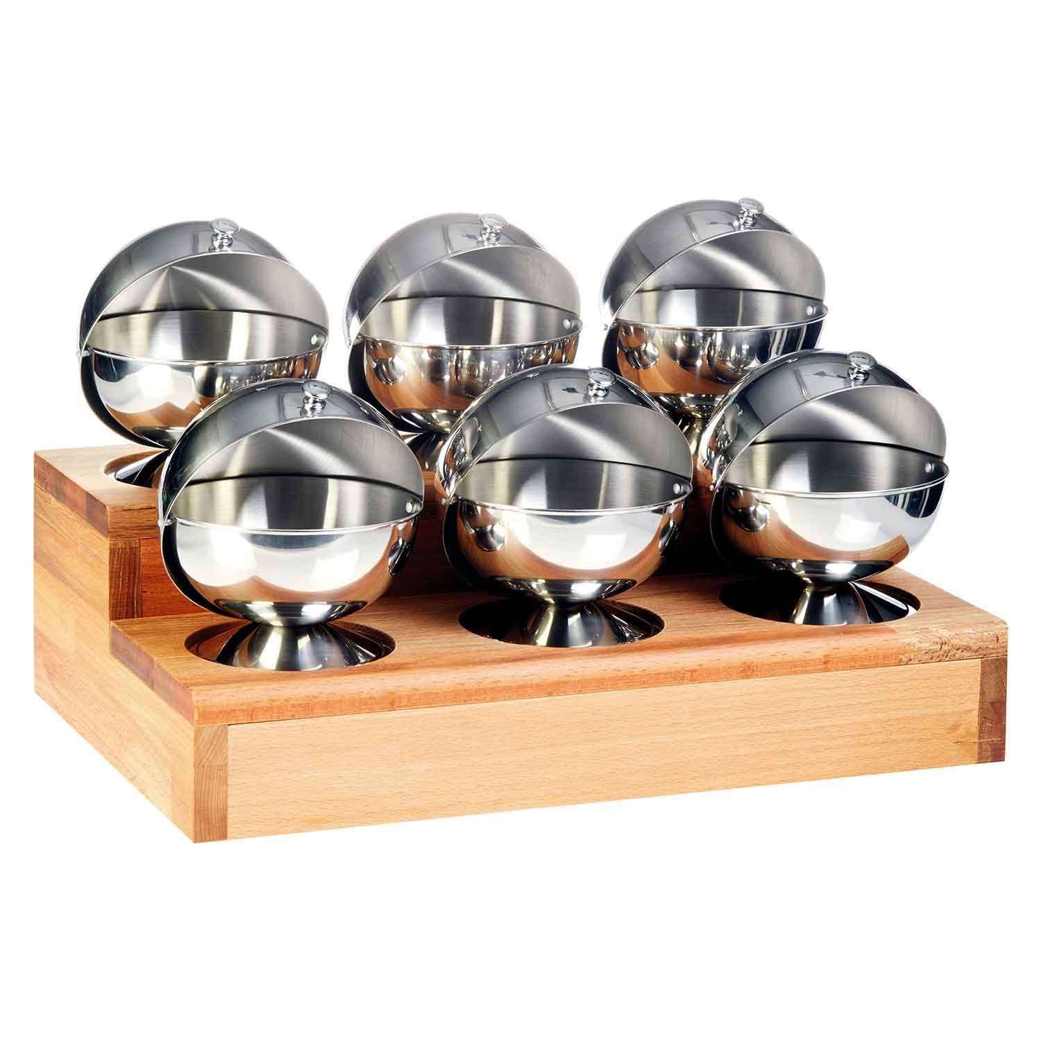 Groovy Küre Baharatlık Takımı, 6'lı, Ahşap Standlı, Groovy, Açık Büfe Baharat Standları