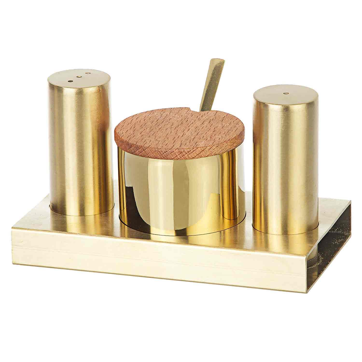 Groovy Tuzluk Baharatlık Takımı, 3'lü, Yuvarlak, Altın, Groovy, Tuzluk Biberlik ve Baharatlık