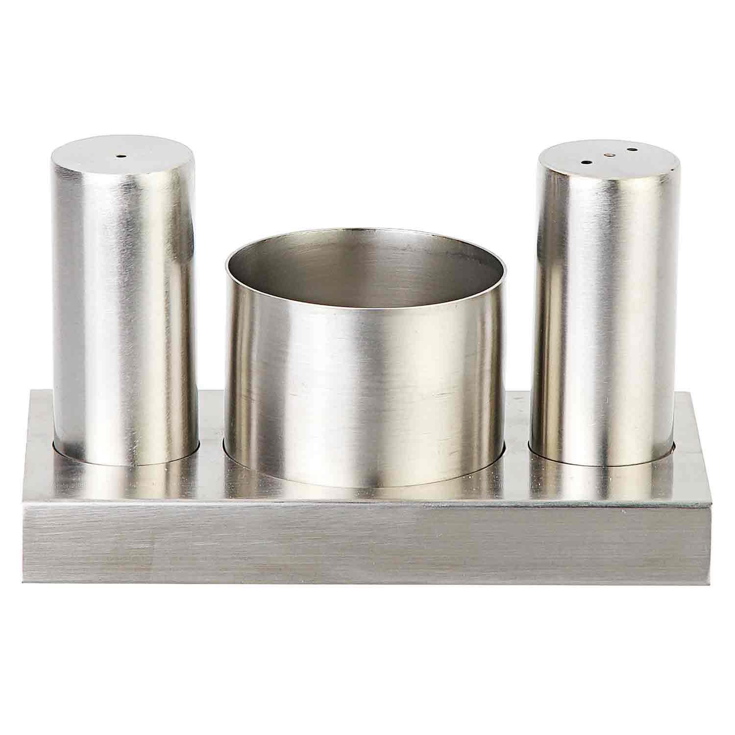 Groovy Tuzluk Şekerlik Takımı, 3'lü, Yuvarlak, Paslanmaz, Groovy, Tuzluk Biberlik ve Baharatlık