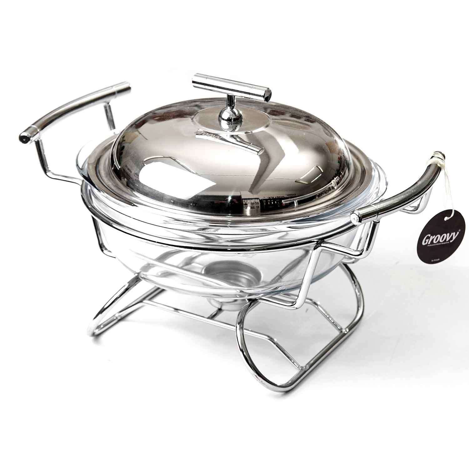Groovy Yemek Servis, Reşo, Mum Isıtmalı Yuvarlak Cam Tabaklı 1.9 Litre, Groovy, Reşo Chafing Dish