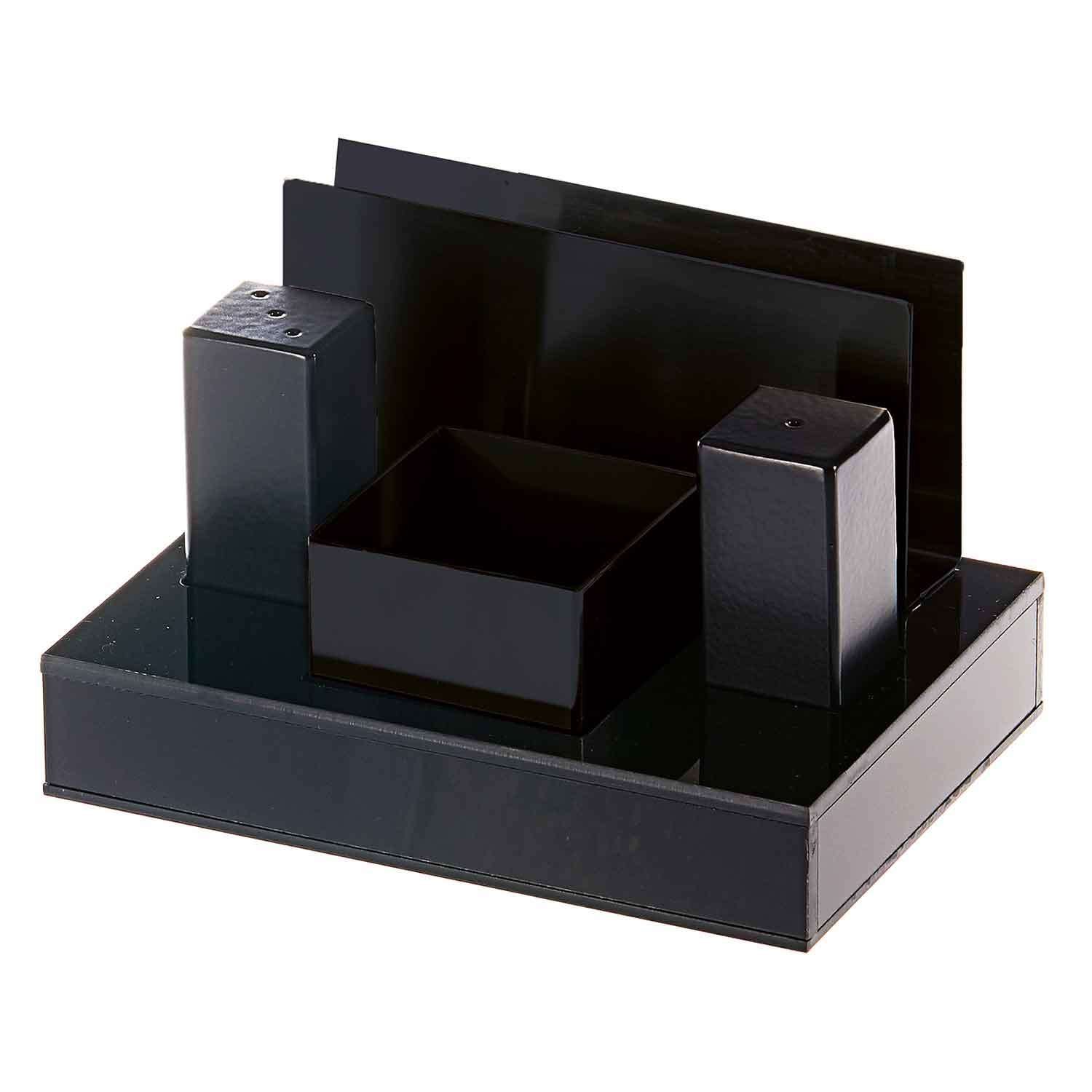 Groovy Yuvarlak Tuzluk Peçetelik Takımı, Kare Pleksi Standlı, Siyah, Groovy, Kategorisiz