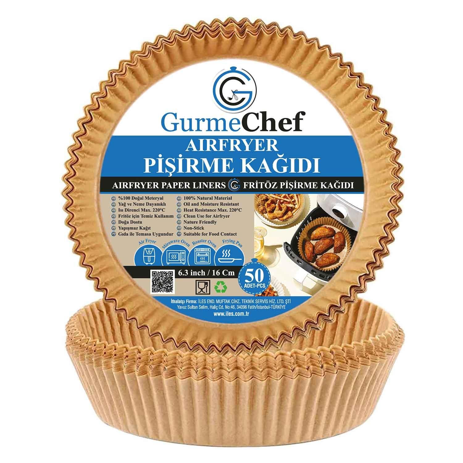 Gurme Chef Airfryer Pişirme Kağıdı, Yuvarlak, 50 li Paket, 16x4.5 Cm, Gurme Chef, Airfryer Pişirme Kağıtları