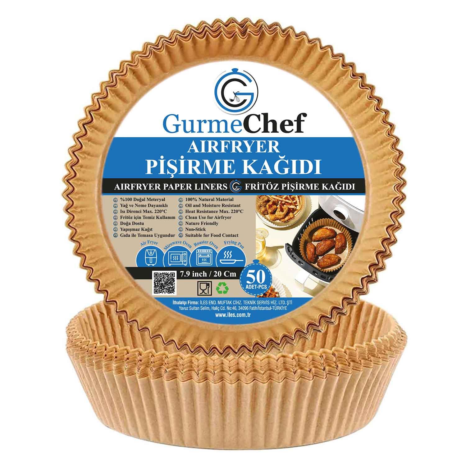 Gurme Chef Airfryer XXL Pişirme Kağıdı, Yuvarlak, 50 li Paket, 20x4.5 Cm, Gurme Chef, Airfryer Pişirme Kağıtları