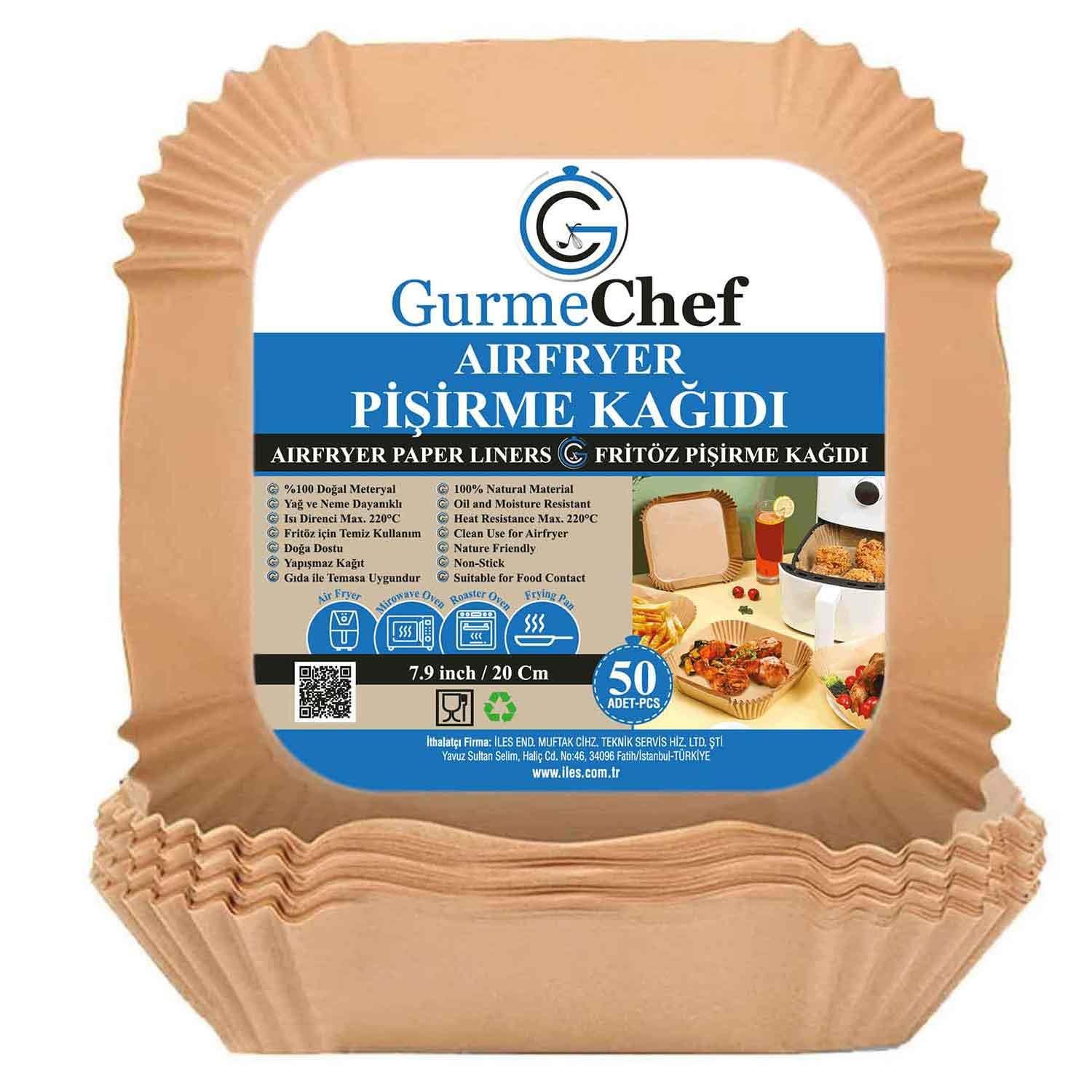 Gurme Chef Airfryer XXL Pişirme Kağıdı, Kare, 50 li Paket, 20x4.5 Cm, Gurme Chef, Airfryer Pişirme Kağıtları