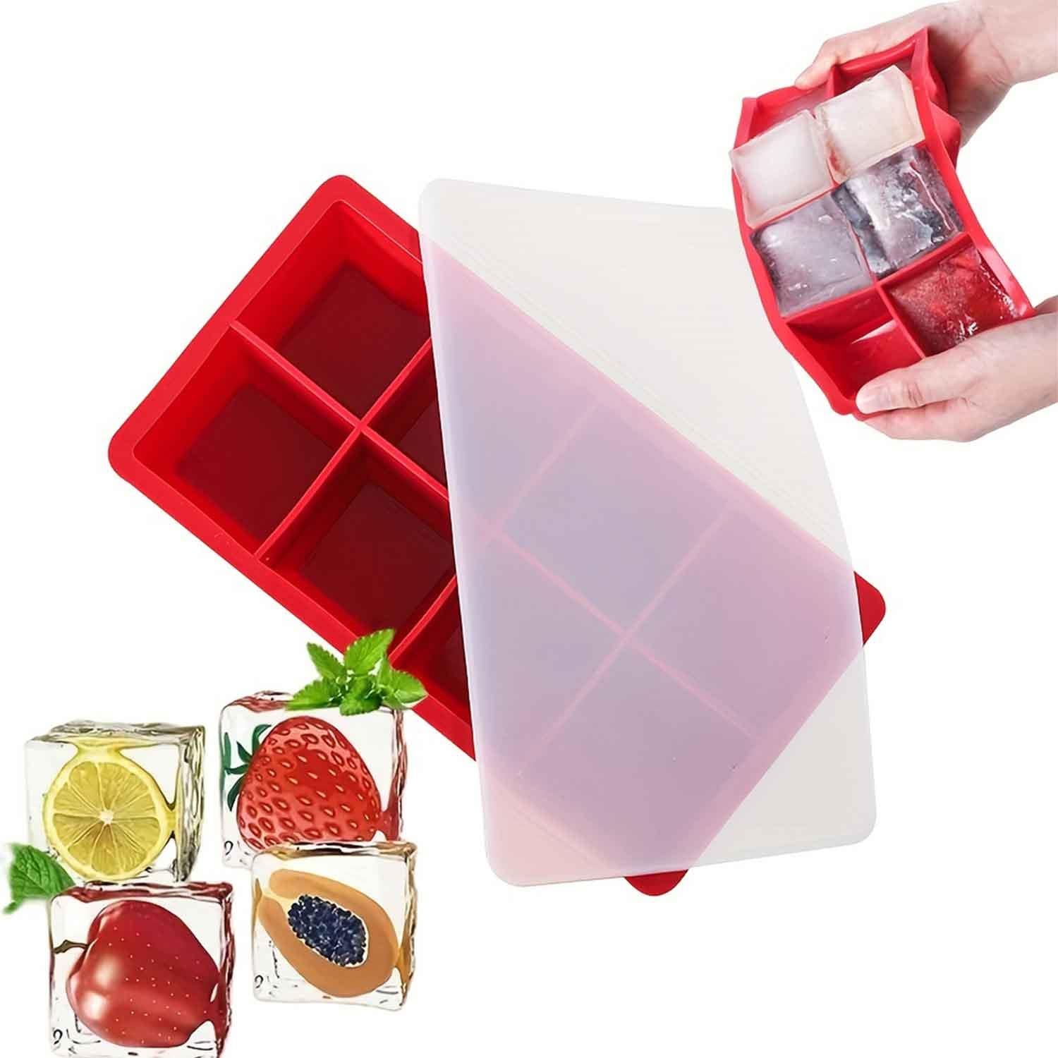 Gurme Chef Silikon Kapaklı Xxl Büyük Boy 8'Li Küp Buz Kalıbı Kırmızı, Gurme Chef, Silikon Buz Kalıpları
