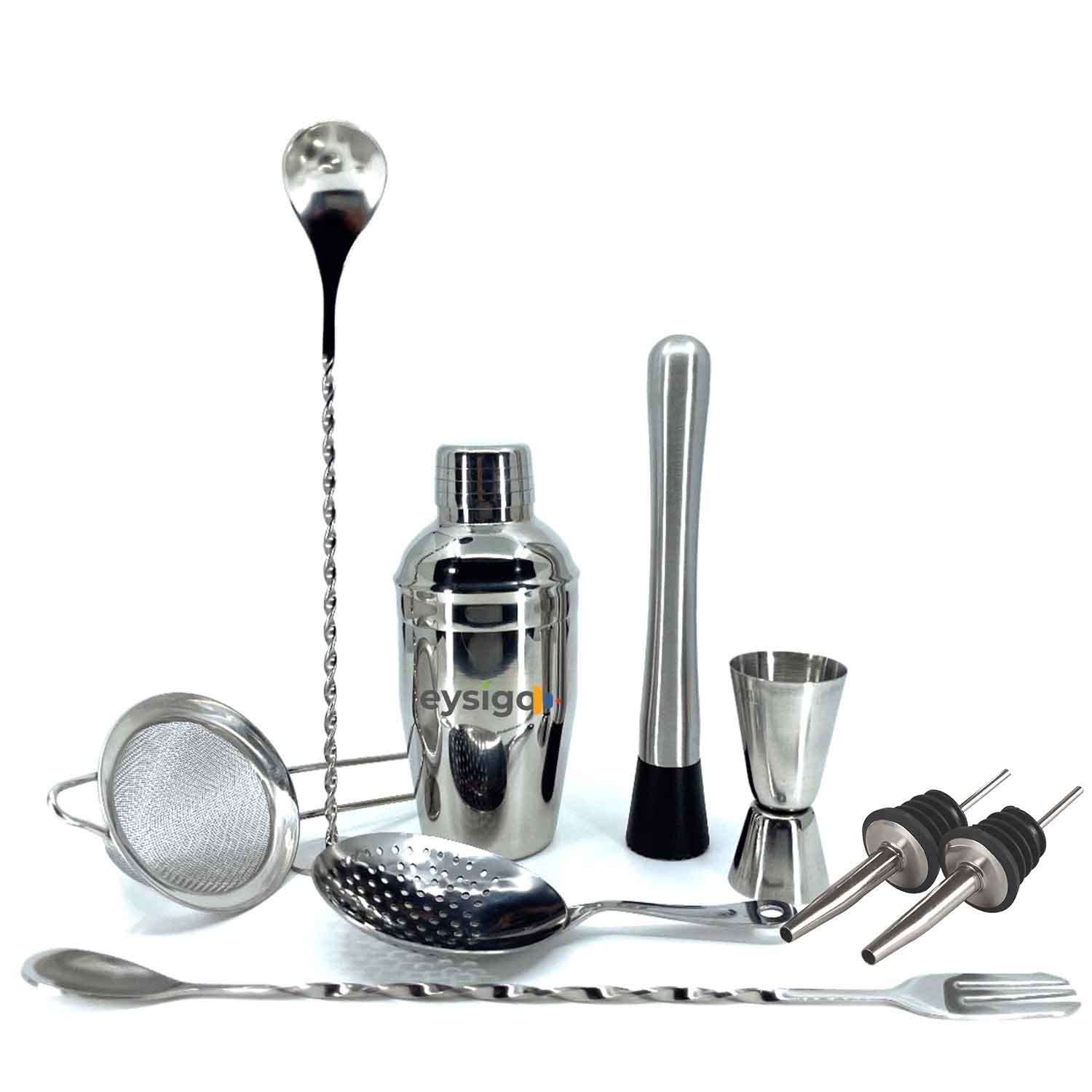 Kokteyl Shaker Seti, 350 ml, Paslanmaz Çelik, 9 Parça, Eysigo, Barmen Seti, Kokteyl Hazırlama Setleri