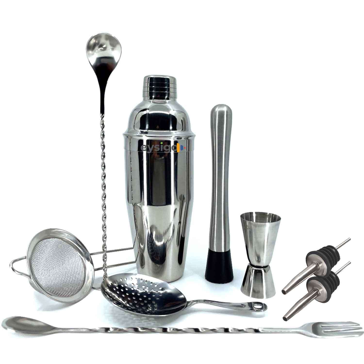 Kokteyl Shaker Seti, 700 ml, Paslanmaz Çelik, 9 Parça, Eysigo, Barmen Seti, Kokteyl Hazırlama Setleri