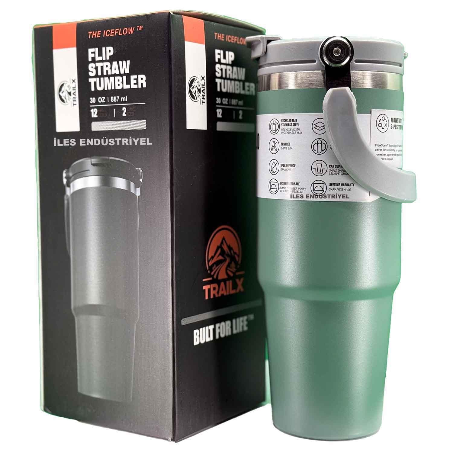 Trailx Vakumlu Termos, Paslanmaz Çelik 30 Oz/887 ml, Yeşil, TRAİLX, Termoslar