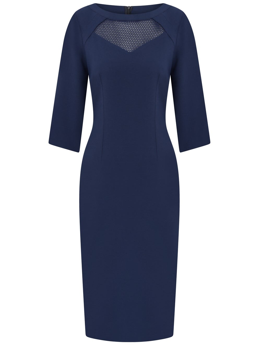  Crepe Dress with Pentagon Mesh in Navy Colour