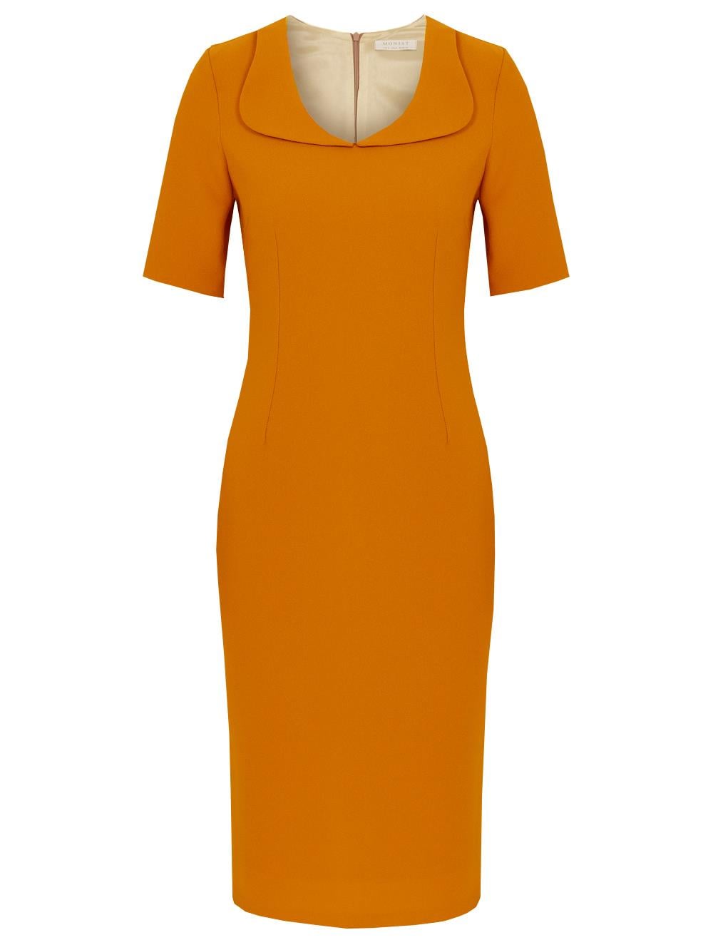 Baby Collar Crepe Dress in Orange Colour