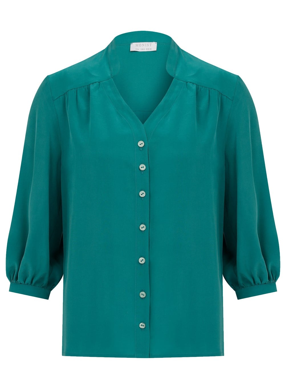 Casual Mandarin Collar Silk Shirt in Green Colour