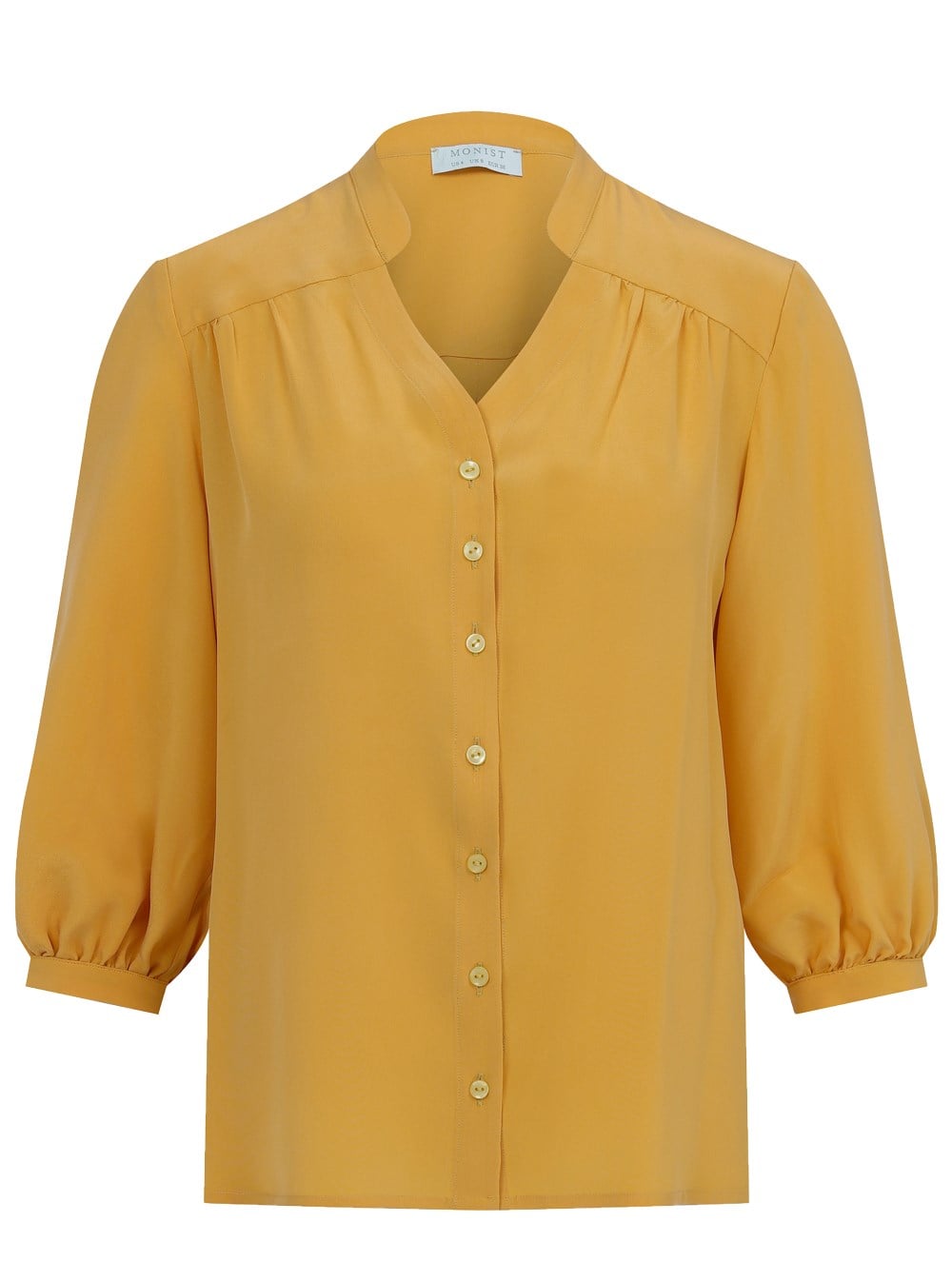 Casual Mandarin Collar Silk Shirt in Yellow Colour
