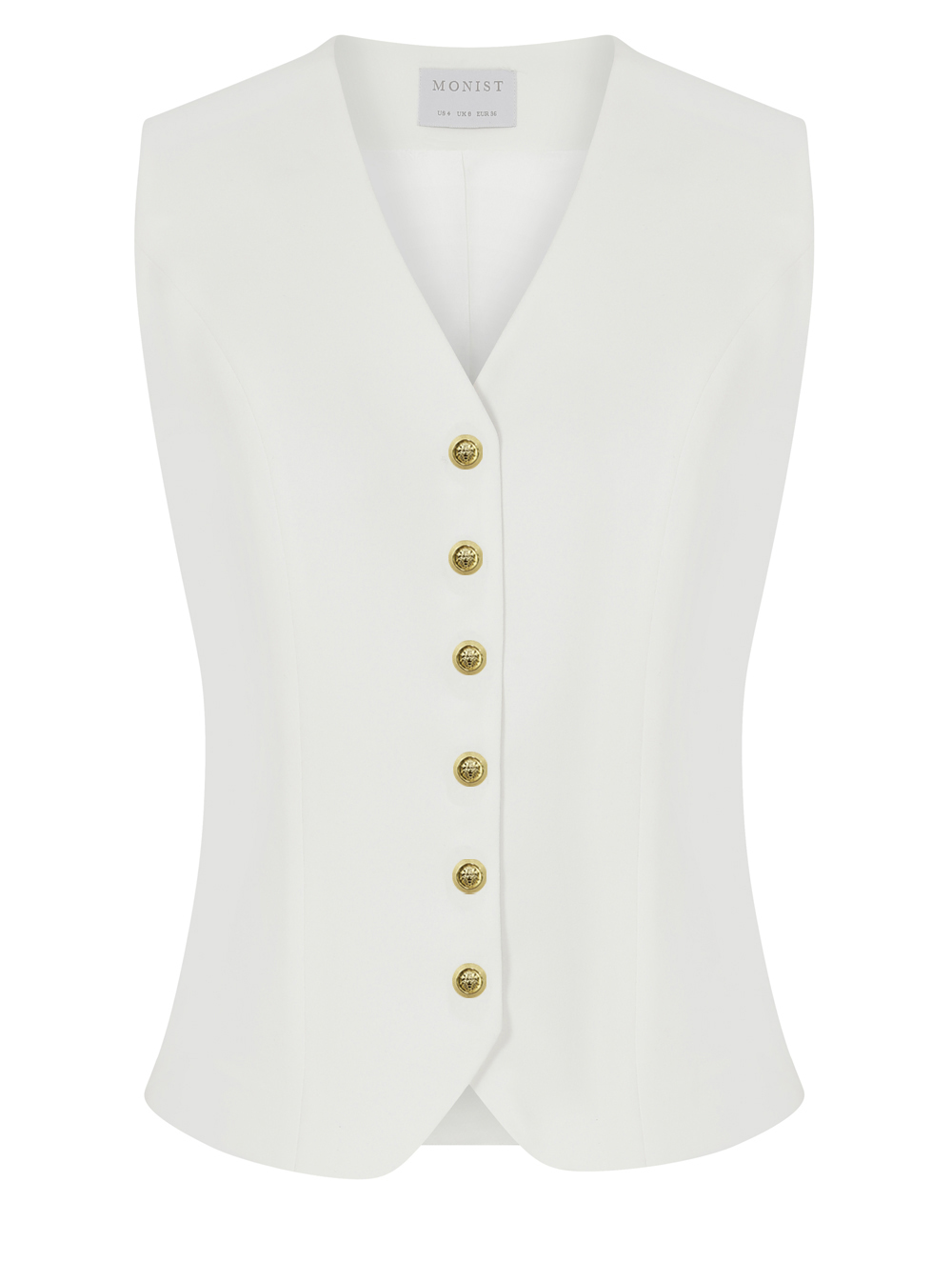 Classic Crepe Vest in White Colour with Gold Button