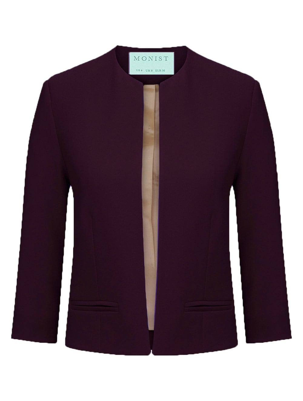 Collarless Jacket in Plum Colour