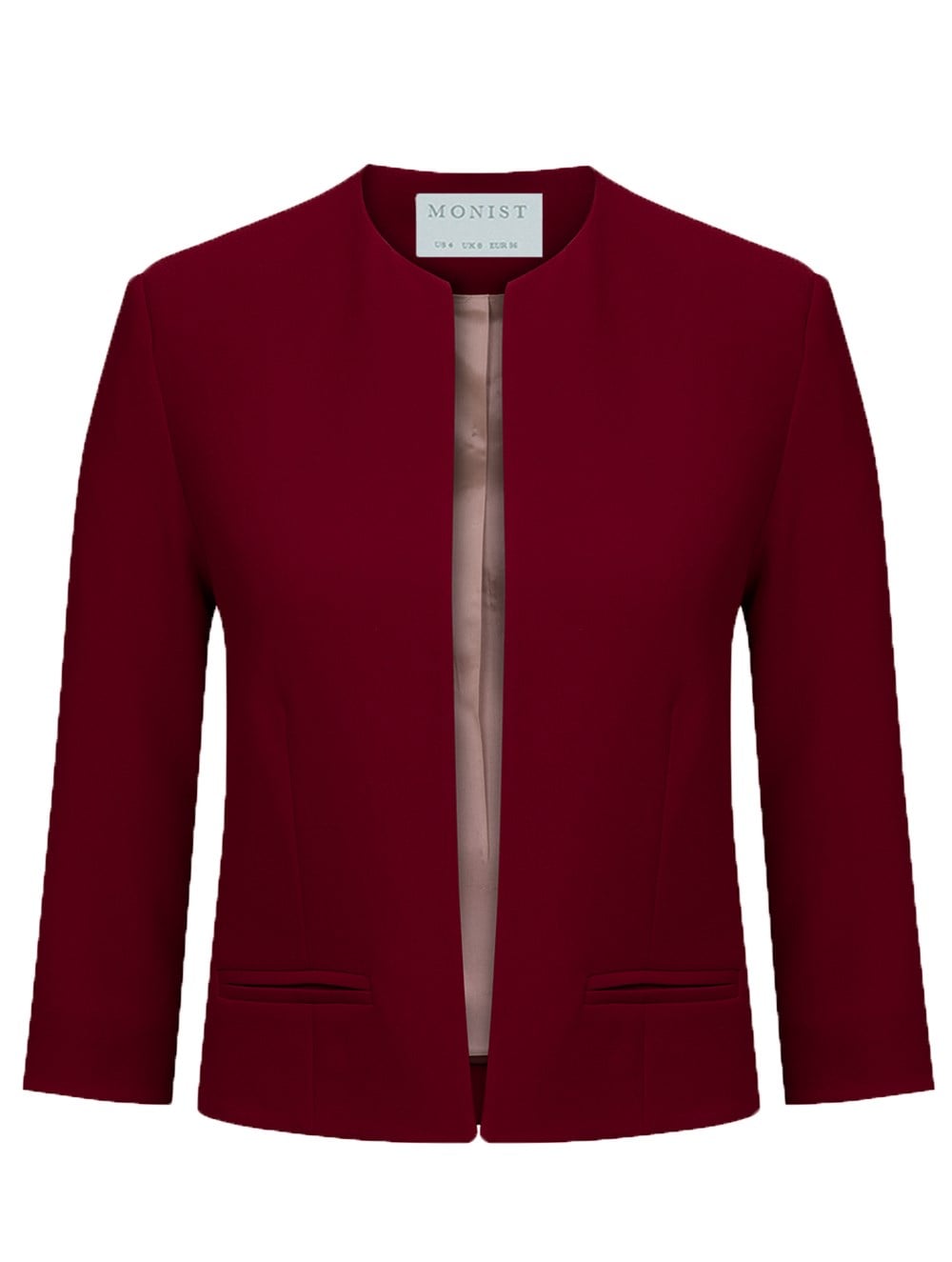 Collarless Jacket in Wine Colour